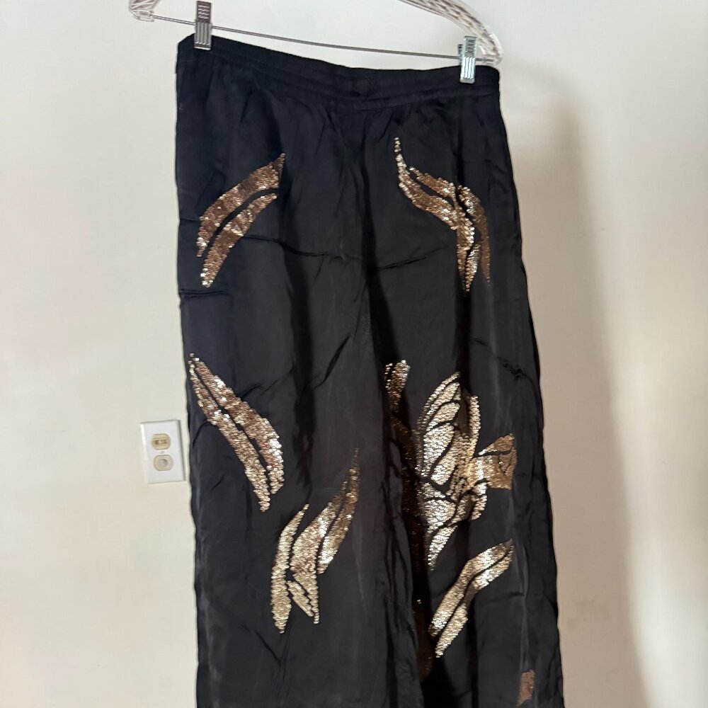 H&M Black Wide-Leg Pants with Gold Sequin Embellishment — Size US 10